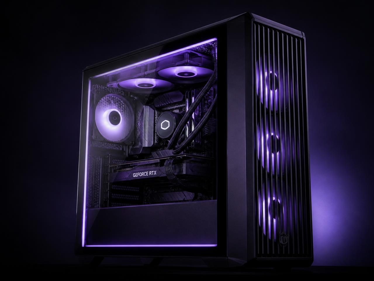 PC gaming haut de gamme avec éclairage violet assemblé par LCPC